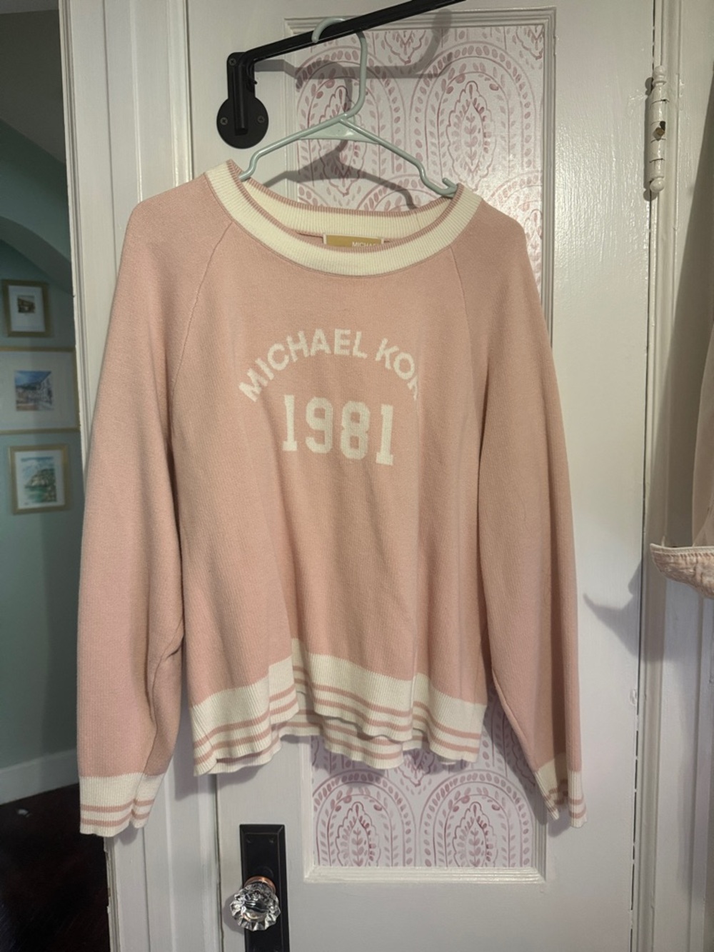 Michael Kors Pink and Cream 1981 Logo Sweater